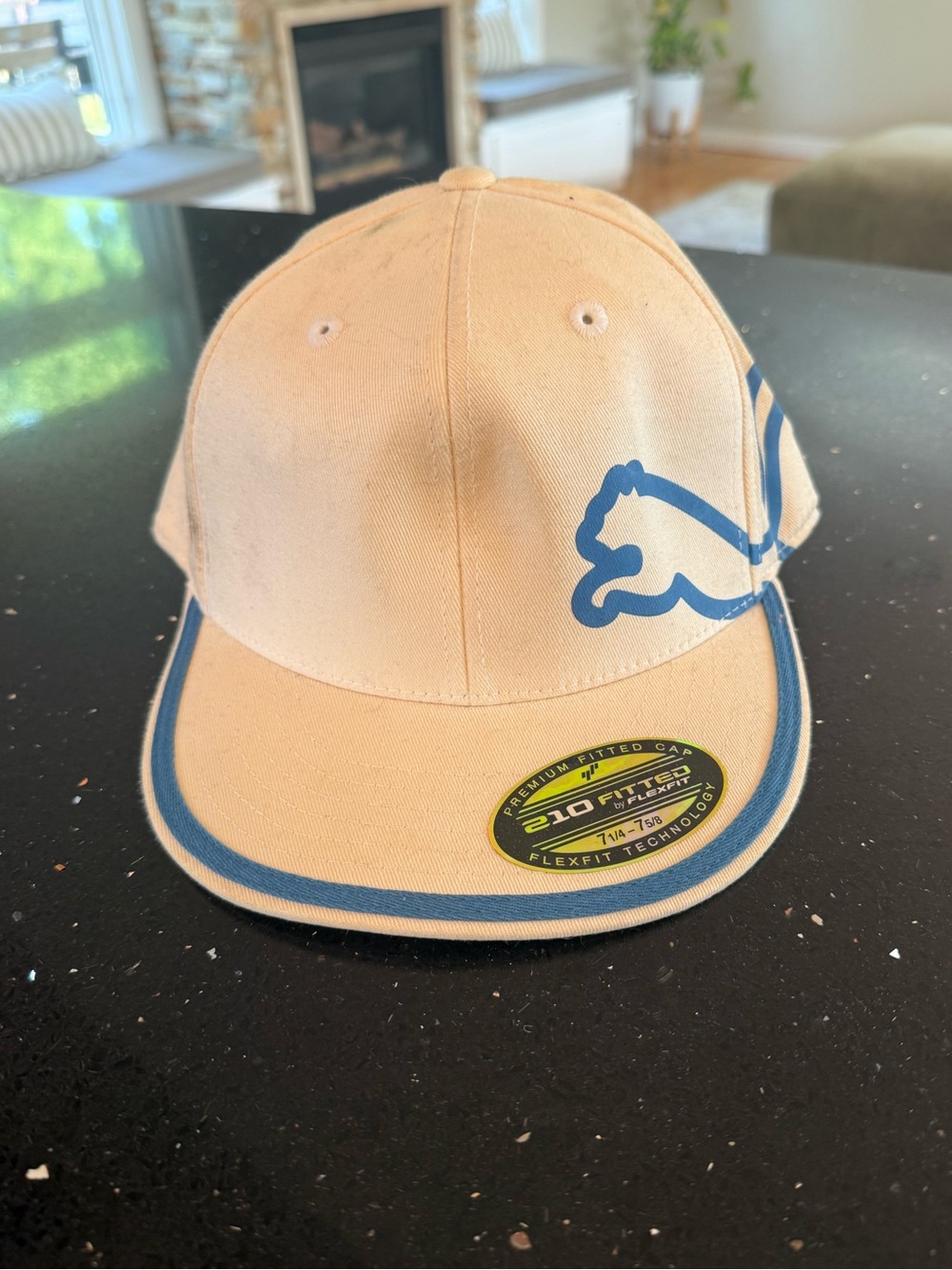 Puma Beige White Hat with Blue Logo Trim